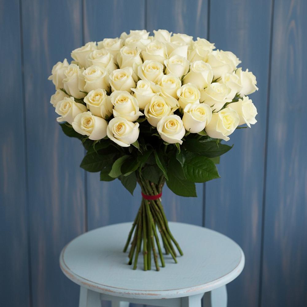 Букет 51 Белая роза Эдлесс Лав в Новой Игирме