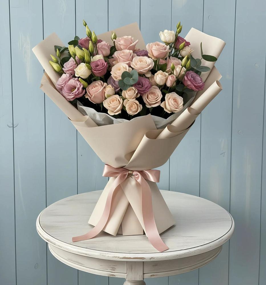 Букет цветов из: Розы и Лизиантусы в Новой Игирме