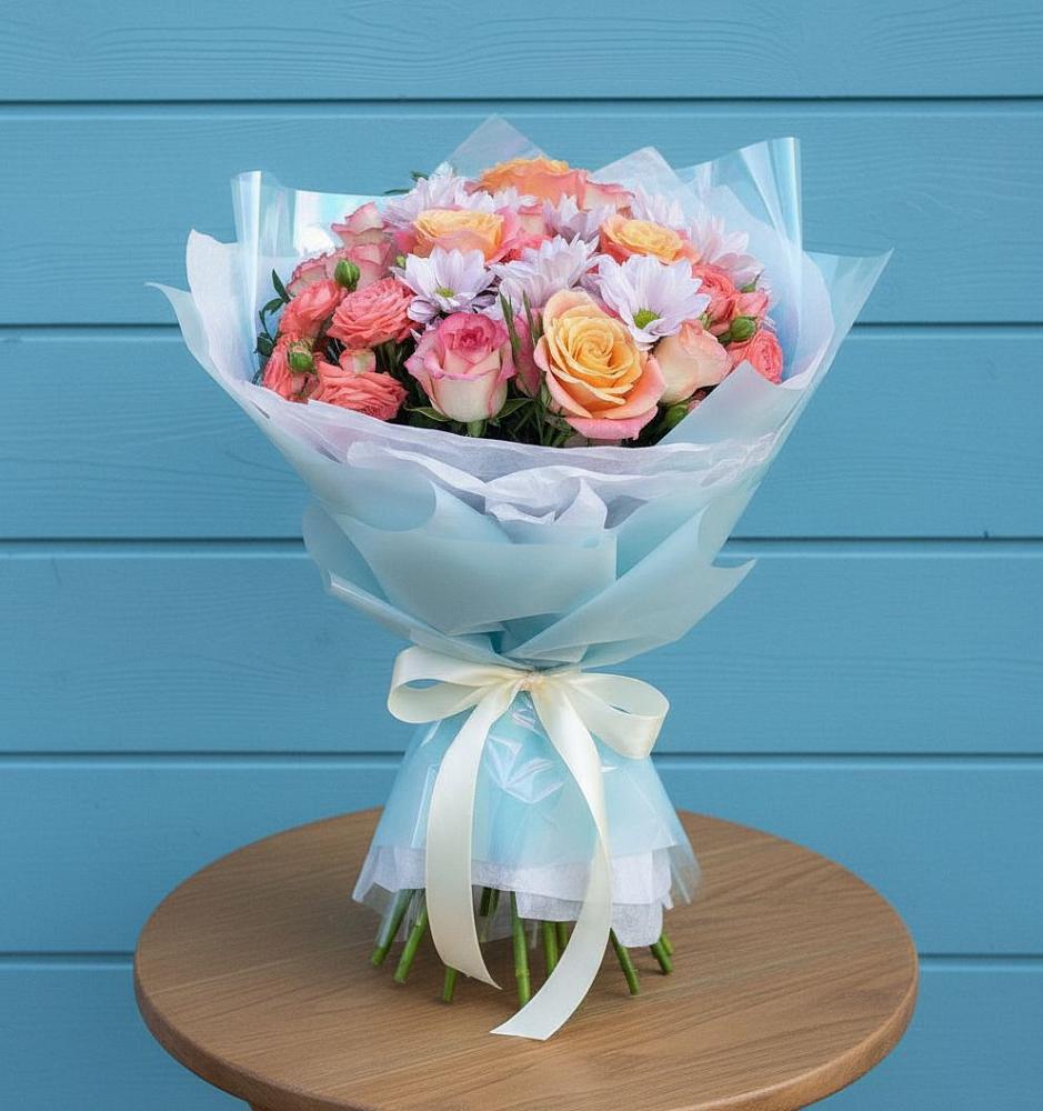 Букет цветов из: Хризантемы и Розы в Новой Игирме