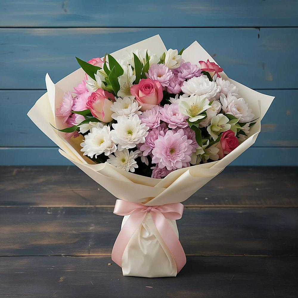 Букет цветов из: Хризантемы, Альстромерии и Розы в Новой Игирме